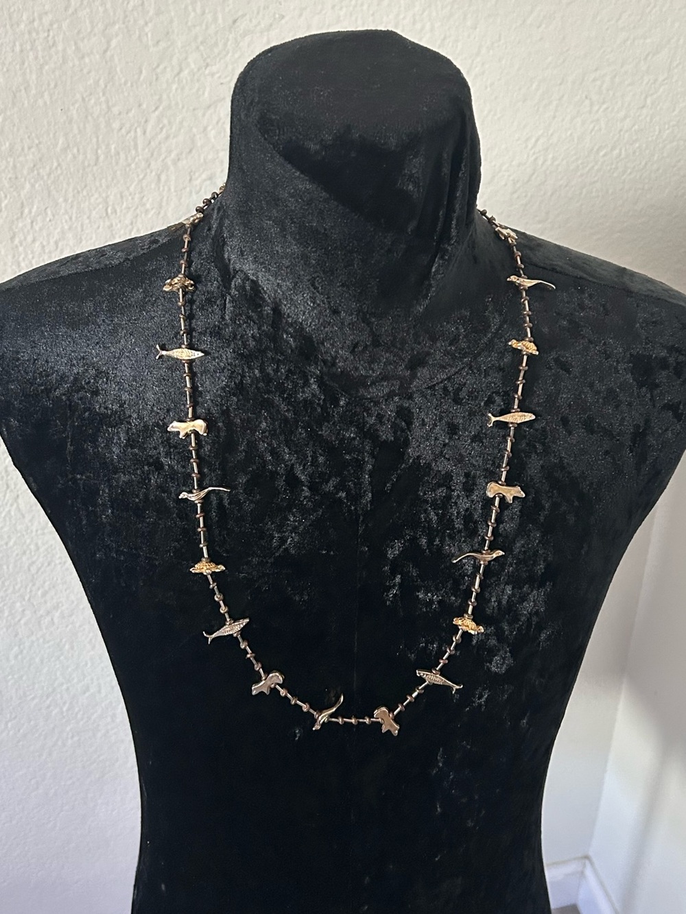 Vintage Style Gold Tone Animal Necklace Fish Birds Safari Wildlife Statement - Picture 2 of 9